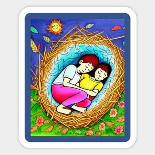 A couple sleeping in a nest Sticker